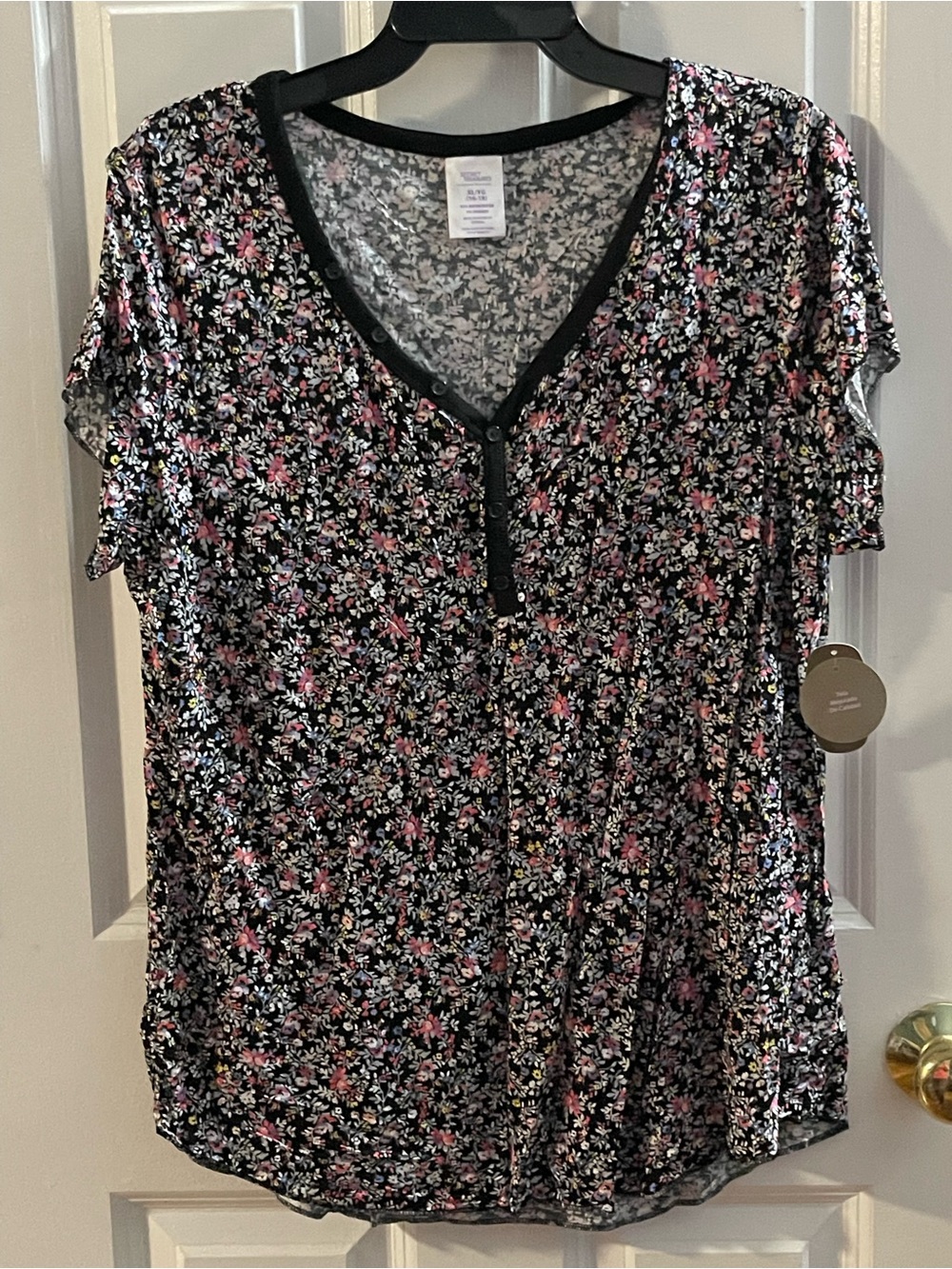 Secret Treasures Black Top with Pink & White Floral Print